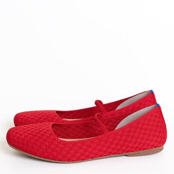 Rothys Mary Jane Ballet Flats Red The Max Square Crisp Basketweave - Picture 3 of 16